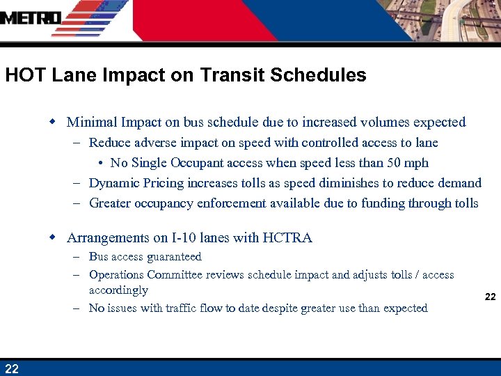 HOT Lane Impact on Transit Schedules w Minimal Impact on bus schedule due to