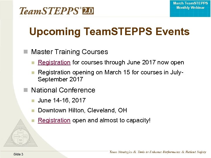 March Team. STEPPS Monthly Webinar Upcoming Team. STEPPS Events n Master Training Courses n