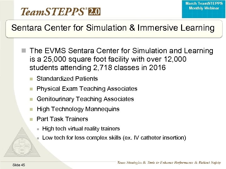 March Team. STEPPS Monthly Webinar Sentara Center for Simulation & Immersive Learning n The