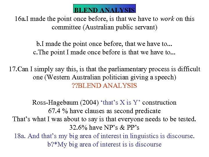BLEND ANALYSIS 16 a. I made the point once before, is that we have