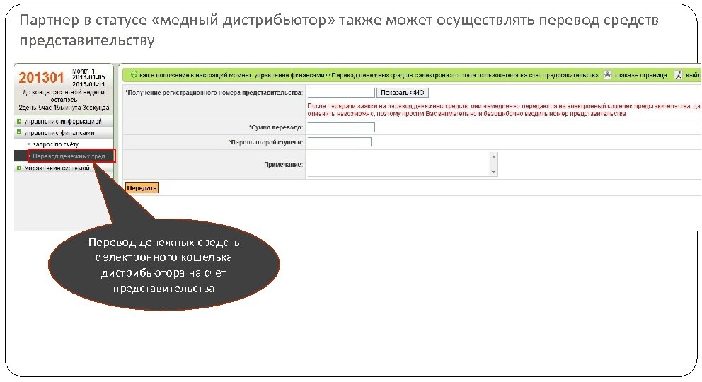 Партнер в статусе «медный дистрибьютор» также может осуществлять перевод средств представительству Перевод денежных средств