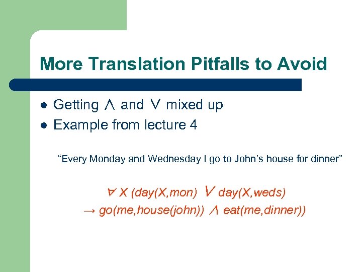 More Translation Pitfalls to Avoid l l Getting ∧ and ∨ mixed up Example