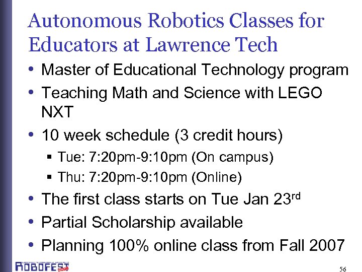 Autonomous Robotics Classes for Educators at Lawrence Tech • Master of Educational Technology program