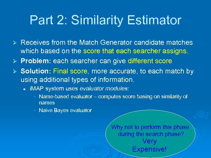 Part 2: Similarity Estimator Receives from the Match Generator candidate matches which based on