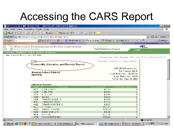 Accessing the CARS Report 