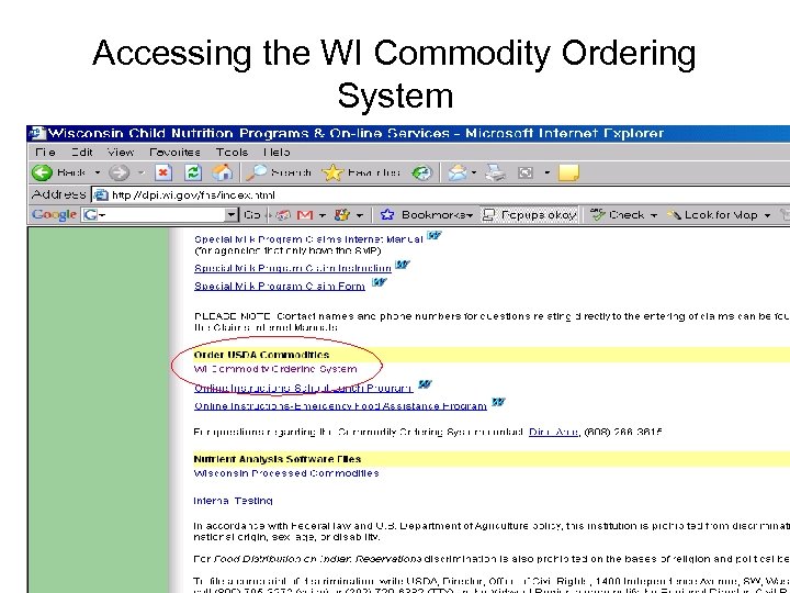 Accessing the WI Commodity Ordering System 