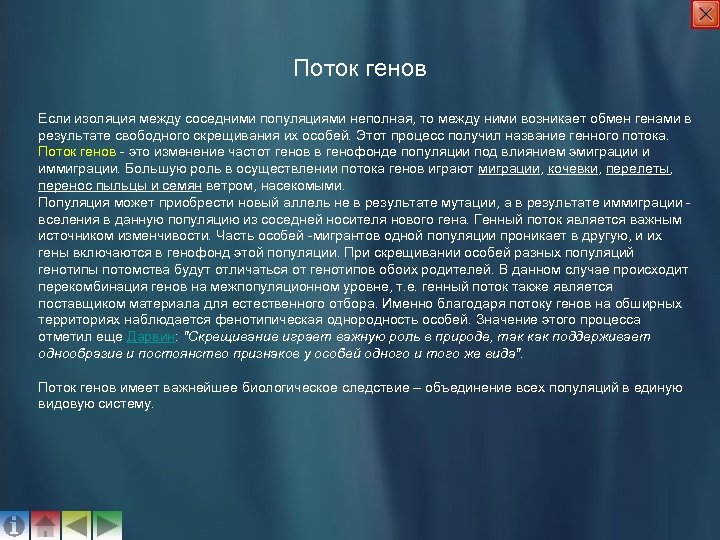 Поток генов Если изоляция между соседними популяциями неполная, то между ними возникает обмен генами