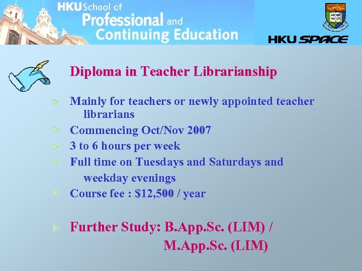 Diploma in Teacher Librarianship Mainly for teachers or newly appointed teacher librarians Commencing Oct/Nov