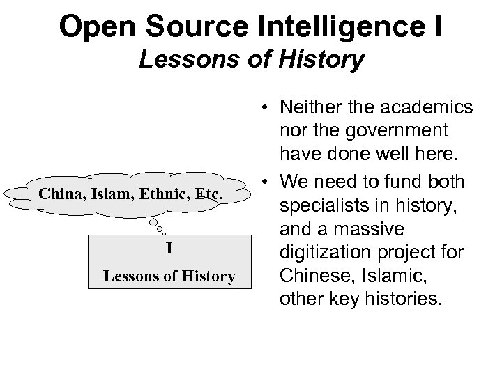 Open Source Intelligence I Lessons of History China, Islam, Ethnic, Etc. I Lessons of