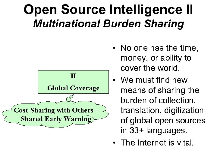 Open Source Intelligence II Multinational Burden Sharing II Global Coverage Cost-Sharing with Others-Shared Early