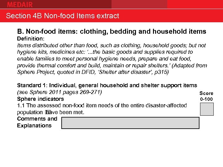 Section 4 B Non-food Items extract B. Non-food items: clothing, bedding and household items