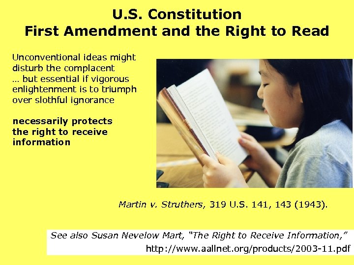 U. S. Constitution First Amendment and the Right to Read Unconventional ideas might disturb