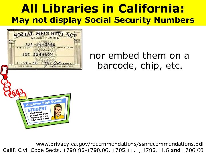 All Libraries in California: May not display Social Security Numbers nor embed them on