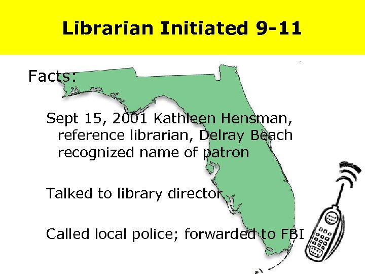 Librarian Initiated 9 -11 Facts: Sept 15, 2001 Kathleen Hensman, reference librarian, Delray Beach