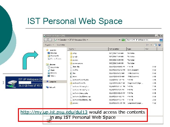 IST Personal Web Space http: //my. up. ist. psu. edu/dul 13 would access the