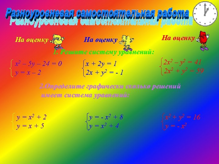 На оценку 1. Решите систему уравнений: х2 – 5 у – 24 = 0