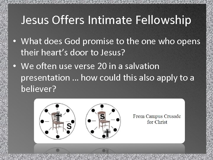 Jesus Offers Intimate Fellowship • What does God promise to the one who opens