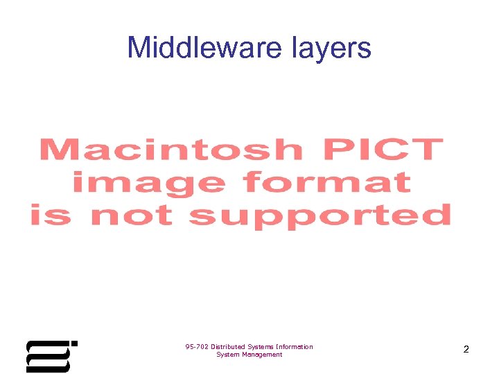 Middleware layers 95 -702 Distributed Systems Information System Management 2 