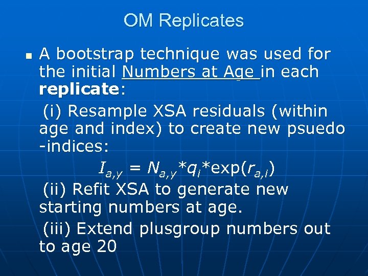 OM Replicates n A bootstrap technique was used for the initial Numbers at Age