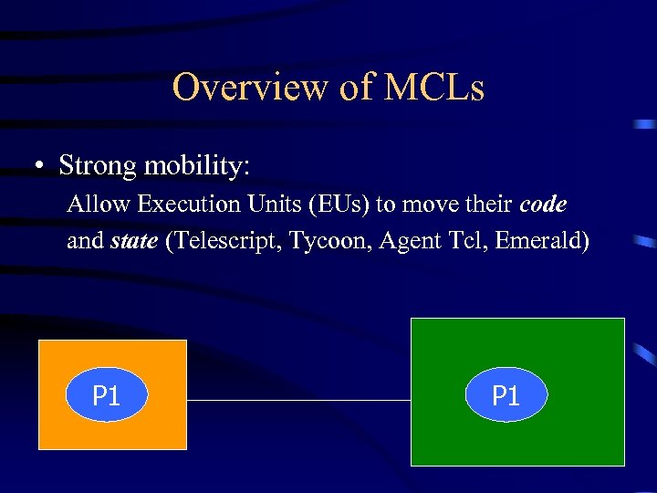 Overview of MCLs • Strong mobility: Allow Execution Units (EUs) to move their code