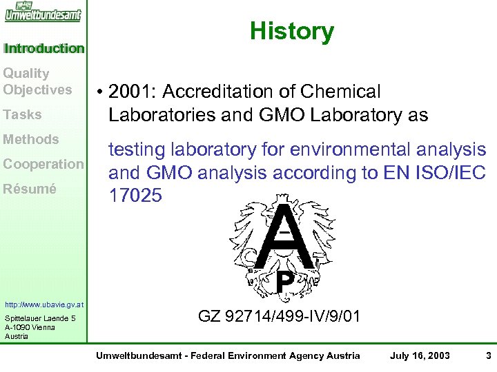 Introduction Quality Objectives Tasks Methods Cooperation Résumé http: //www. ubavie. gv. at Spittelauer Laende