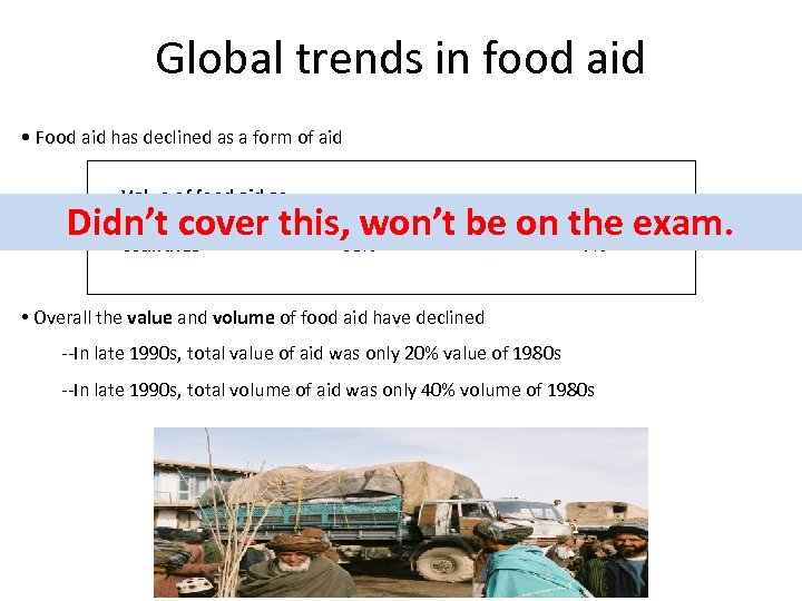 Global trends in food aid • Food aid has declined as a form of
