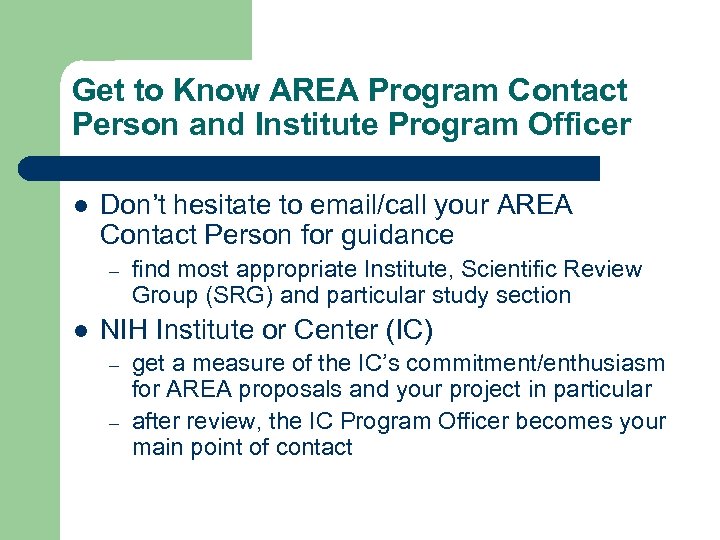 Get to Know AREA Program Contact Person and Institute Program Officer l Don’t hesitate