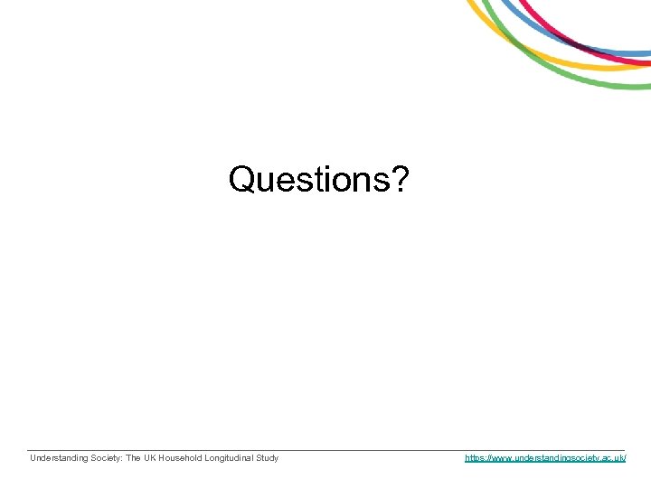 Questions? Understanding Society: The UK Household Longitudinal Study https: //www. understandingsociety. ac. uk/ 