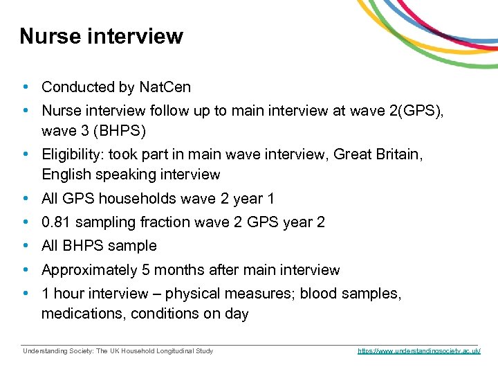 Nurse interview • Conducted by Nat. Cen • Nurse interview follow up to main