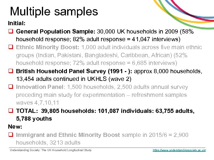 Multiple samples Initial: q General Population Sample: 30, 000 UK households in 2009 (58%