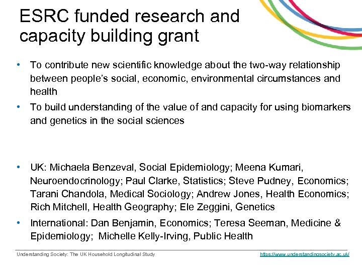 ESRC funded research and capacity building grant • To contribute new scientific knowledge about