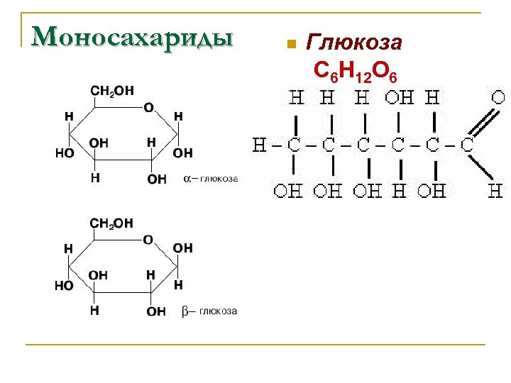 Моносахариды n Глюкоза С 6 Н 12 О 6 