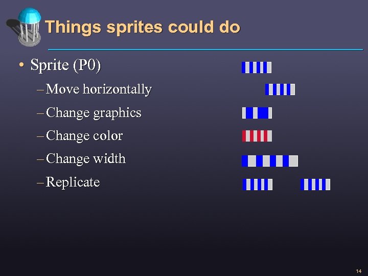 Things sprites could do • Sprite (P 0) – Move horizontally – Change graphics