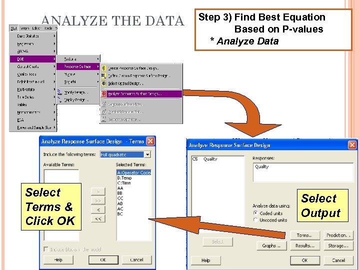 ANALYZE THE DATA Select Terms & Click OK Step 3) Find Best Equation Based