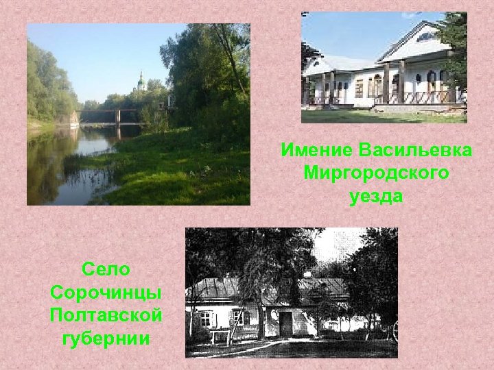 Имение Васильевка Миргородского уезда Село Сорочинцы Полтавской губернии 