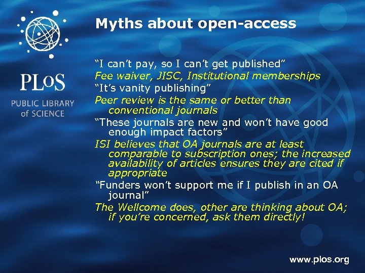 Myths about open-access “I can’t pay, so I can’t get published” Fee waiver, JISC,