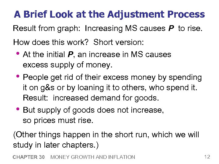 A Brief Look at the Adjustment Process Result from graph: Increasing MS causes P