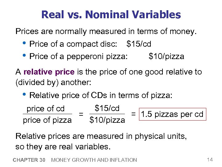 Real vs. Nominal Variables Prices are normally measured in terms of money. • Price