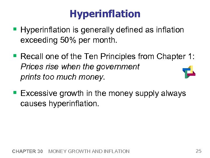 Hyperinflation § Hyperinflation is generally defined as inflation exceeding 50% per month. § Recall