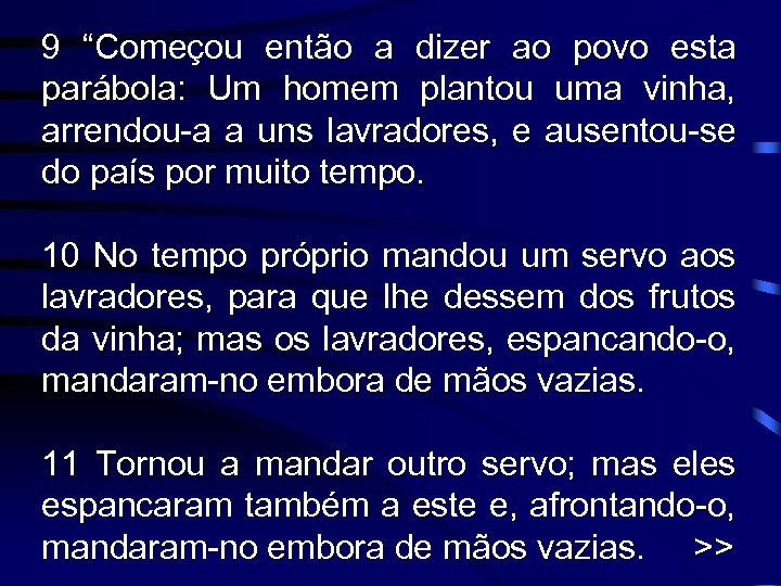 9 “Começou então a dizer ao povo esta parábola: Um homem plantou uma vinha,