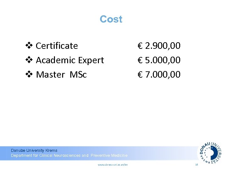 Cost v Certificate v Academic Expert v Master MSc € 2. 900, 00 €