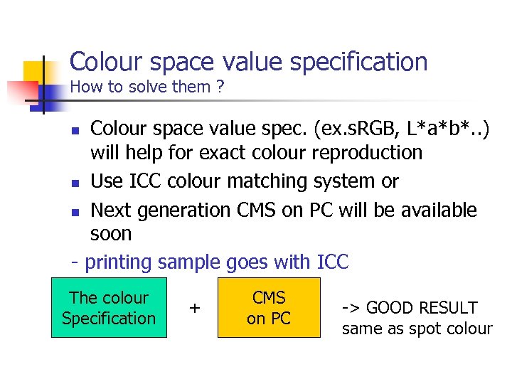 Colour space value specification How to solve them ? Colour space value spec. (ex.