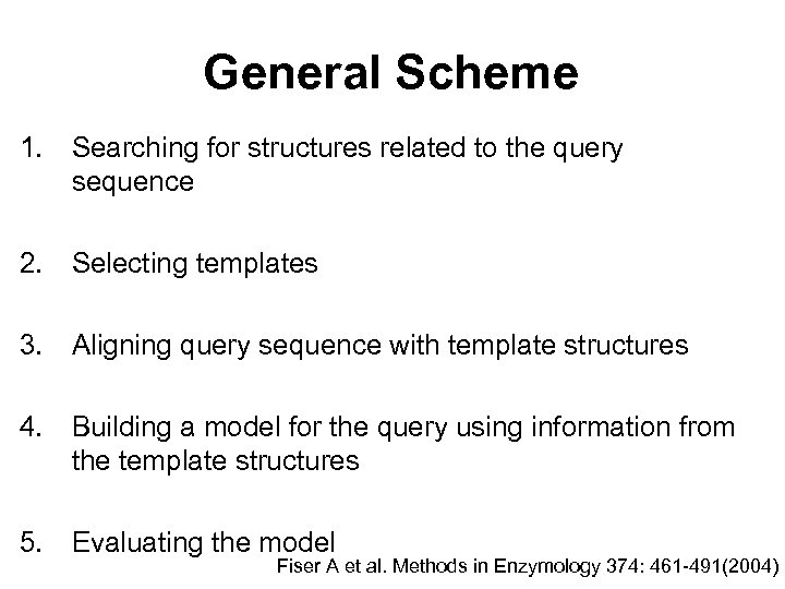 General Scheme 1. Searching for structures related to the query sequence 2. Selecting templates