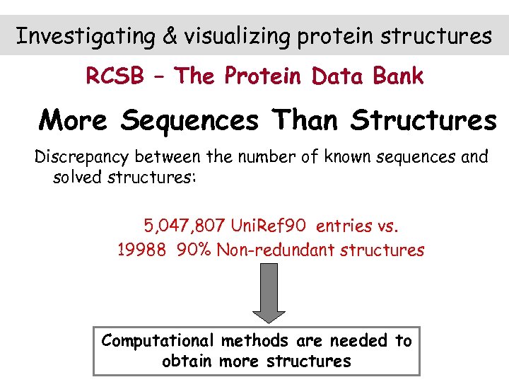 Investigating & visualizing protein structures RCSB – The Protein Data Bank More Sequences Than