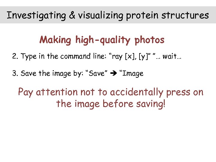 Investigating & visualizing protein structures Making high-quality photos 2. Type in the command line: