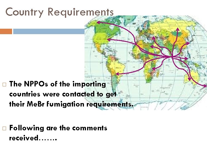 Country Requirements The NPPOs of the importing countries were contacted to get their Me.