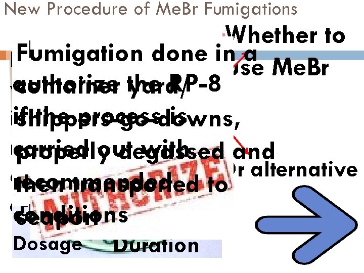 New Procedure of Me. Br Fumigations Whether to DD/NPQS done Fumigation will in a