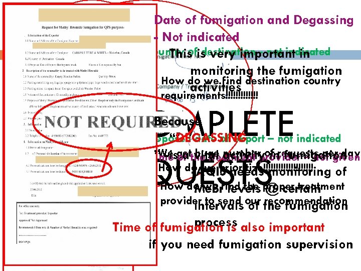 Date of fumigation and Degassing - Not indicated Country ofis very important in This