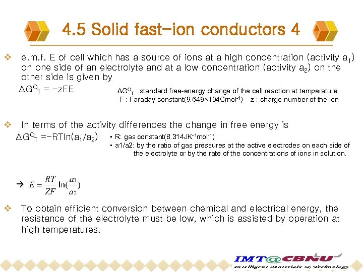 4. 5 Solid fast-ion conductors 4 v e. m. f. E of cell which