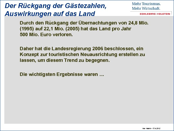 Der Rückgang der Gästezahlen, Auswirkungen auf das Land Durch den Rückgang der Übernachtungen von